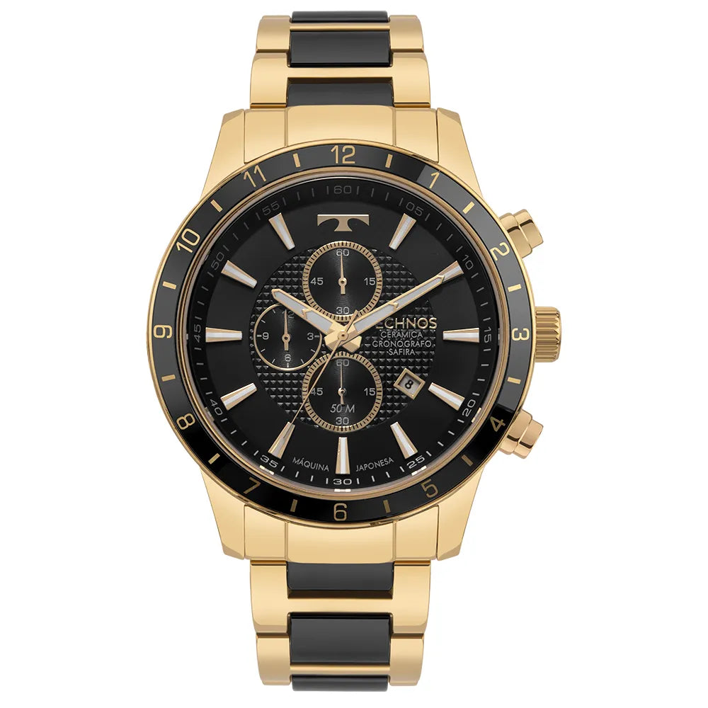 Relógio Tec Masculino Ceramic Saphire Dourado